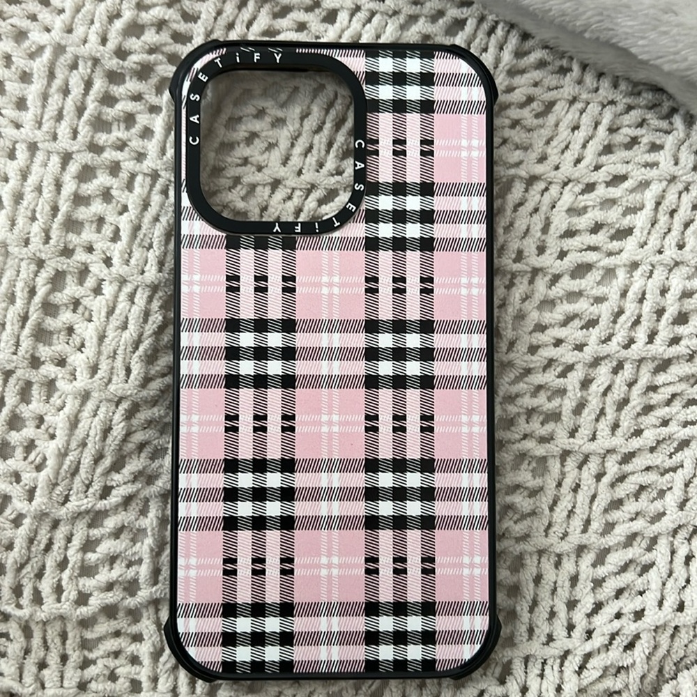 Pink plaid iPhone 13 Pro case